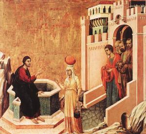 Jesus and the woman at the well, Duccio, 14th C
