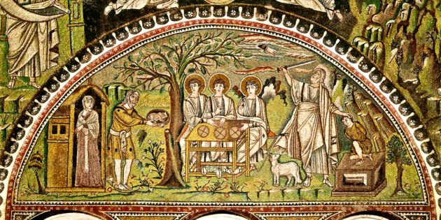 Abraham: hospitality & sacrifice of Isaac, San Vitale, Ravenna,  6thC