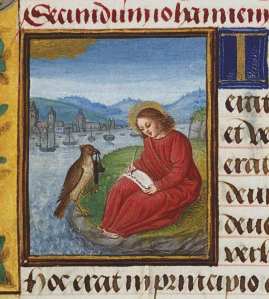 John on Patmos, vellum, Netherlands, 16thC