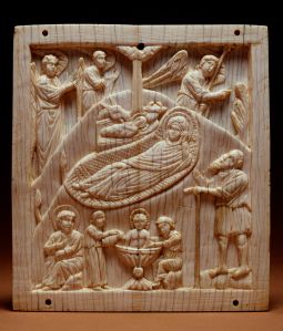 Nativity with Jesus' first bath, ivory, Constantinople, 10thC
